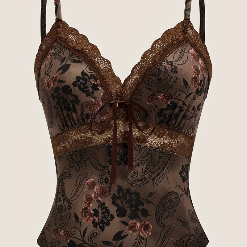 Women's Paisley Pattern and Tassel Detail Lace Trim Camisole