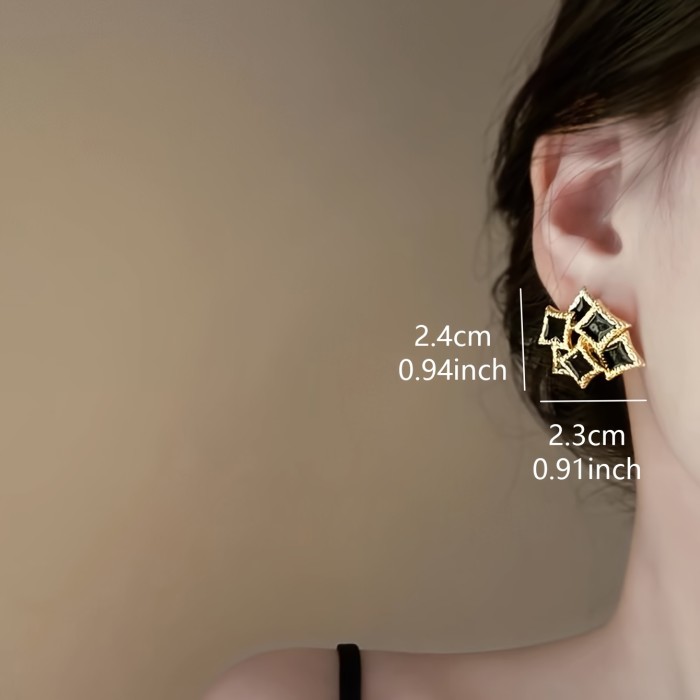 🖤Rhombus Black Oil Drop Earrings | Unique High-End Women’s Jewelry