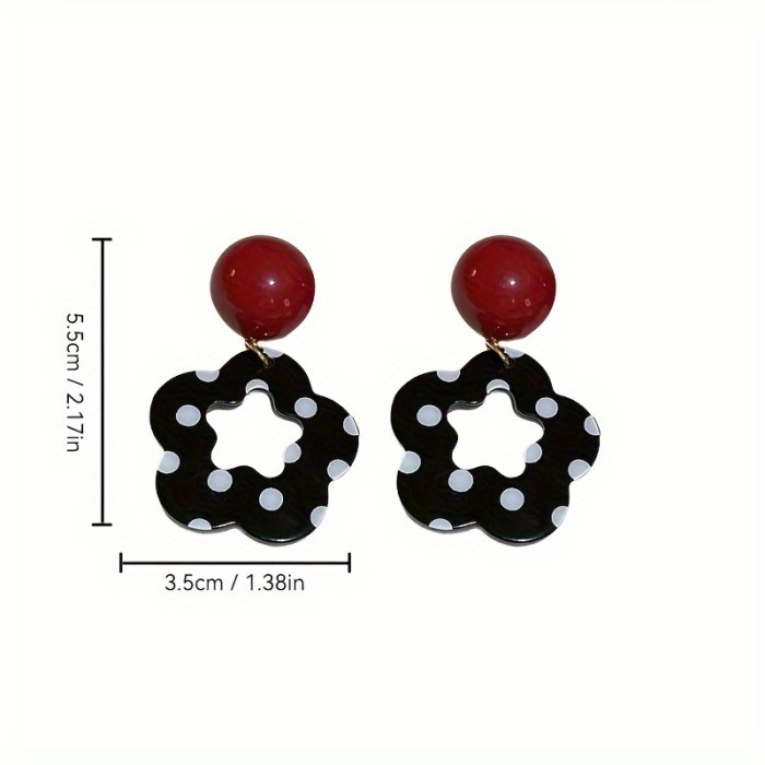 A Pair of Hong Kong Style Polka Dot Flower Earrings
