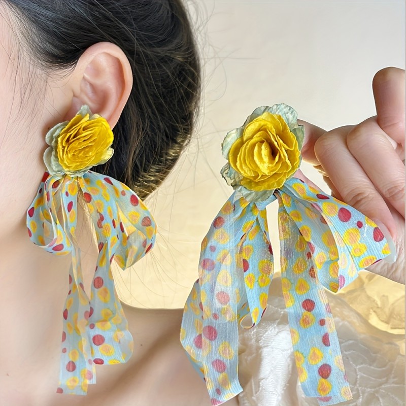 🌼Fabric Flower Tassel Dopamine Earrings | Seaside Vacation Pastoral Fresh Studs