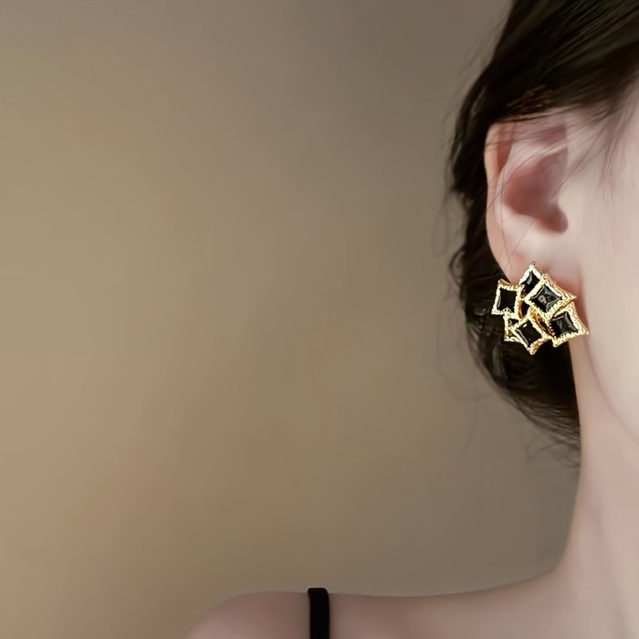 🖤Rhombus Black Oil Drop Earrings | Unique High-End Women’s Jewelry