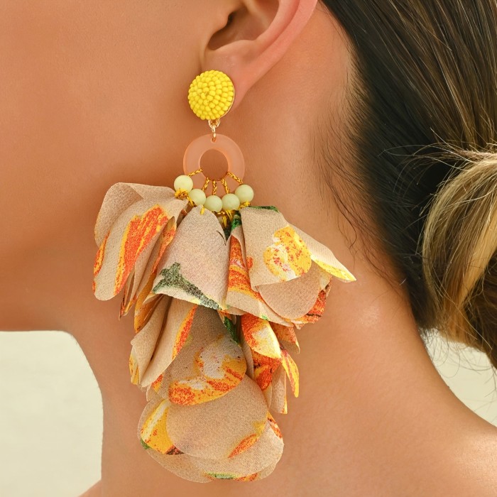 🌸Handmade Boho Fabric Floral Tassel Earrings | Bold Fashion Women’s Jewelry