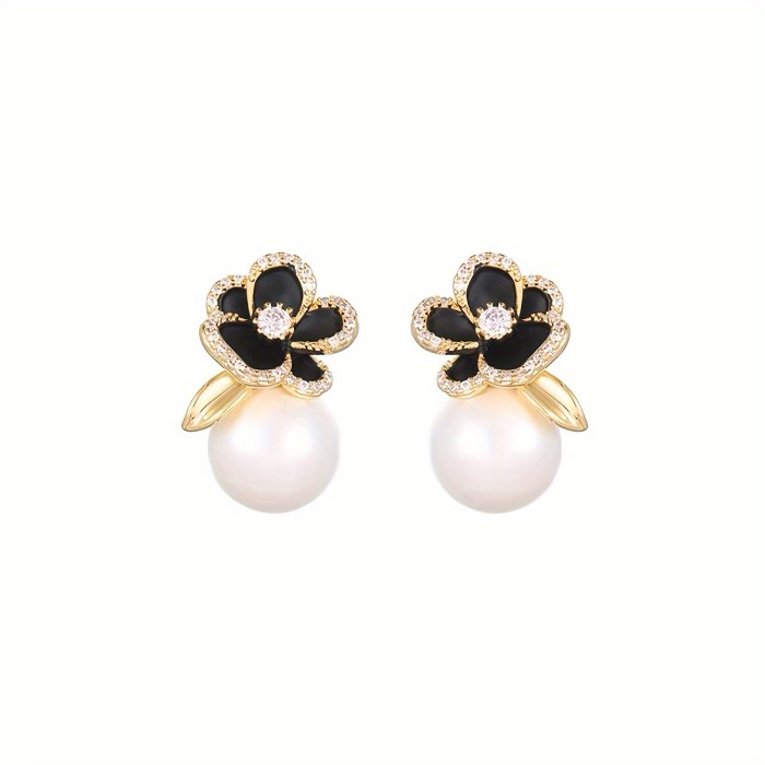 🌹Ins-Style Black Rose Pearl Earrings | Luxurious Autumn Winter Women’s Jewelry