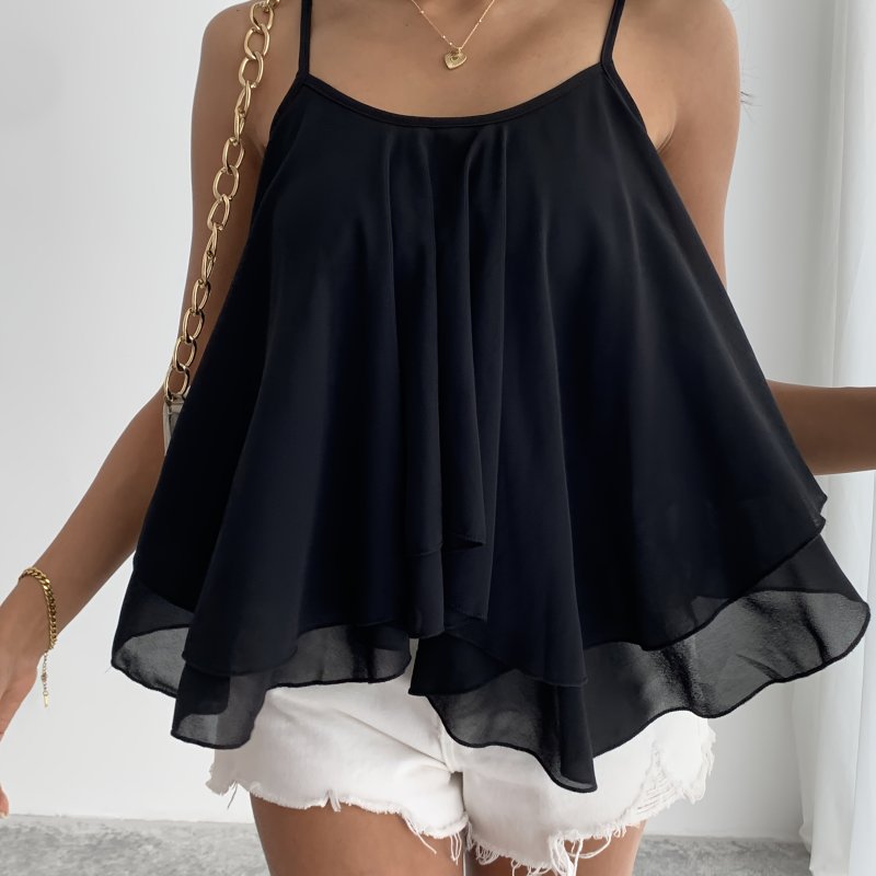 🌸Chiffon Ruffle Off-Shoulder Cami | Summer Asymmetrical Layered Top