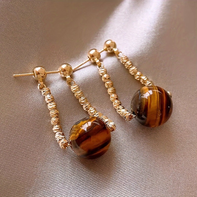 🐯Vintage Tiger’s Eye Stone Earrings | Minimalist Elegant Daily Party Jewelry