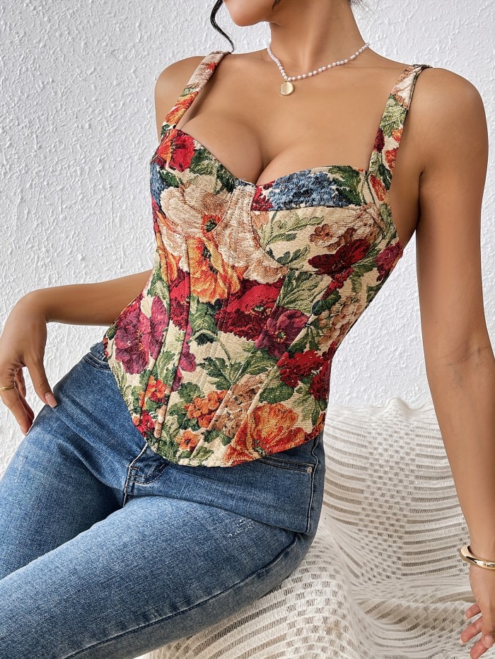 🎨Vintage Oil Painting Fishbone Camisole | Drawstring Fitted Elegant Top