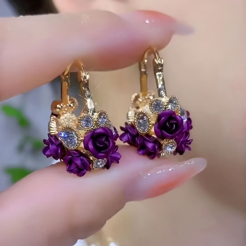 🌹 Synthetic Zirconia Rose Earrings | Elegant Couple Wedding Party Jewelry