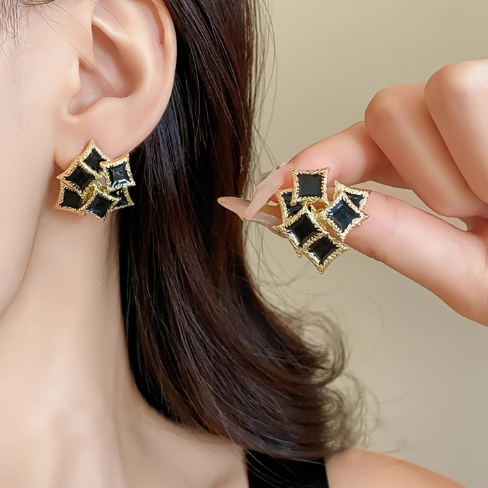 🖤Rhombus Black Oil Drop Earrings | Unique High-End Women’s Jewelry