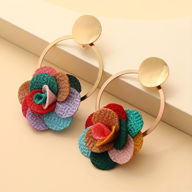 🌸Handcrafted Boho Fabric Flower Earrings | Mixed Color Everyday Wedding Dangles
