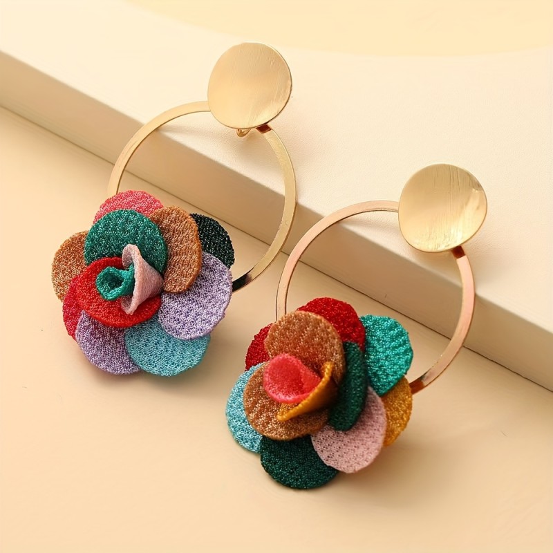 🌸Handcrafted Boho Fabric Flower Earrings | Mixed Color Everyday Wedding Dangles