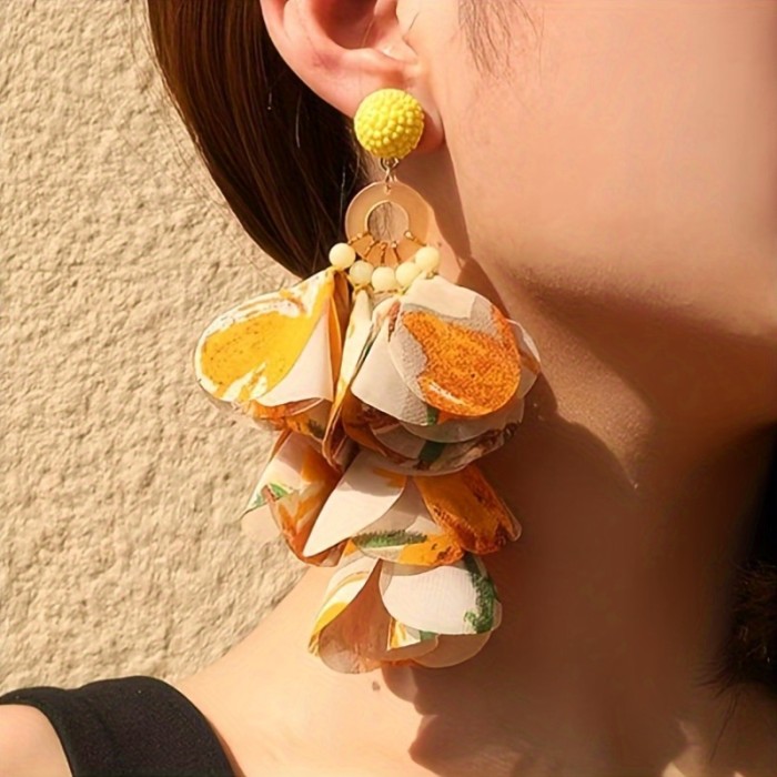 🌸Handmade Boho Fabric Floral Tassel Earrings | Bold Fashion Women’s Jewelry