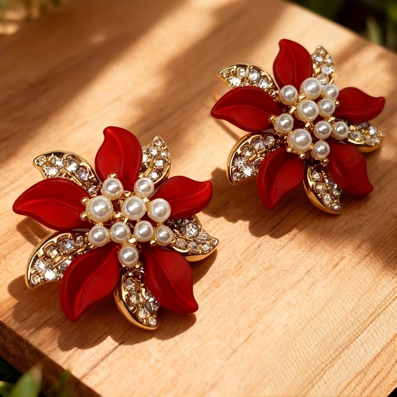 🌸 Three-Layer Rhinestone Flower Stud Earrings | Trendy Valentine’s Day Jewelry