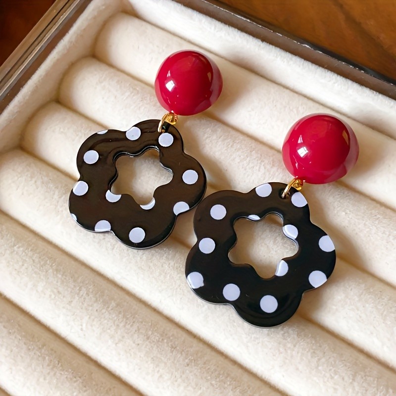 A Pair of Hong Kong Style Polka Dot Flower Earrings