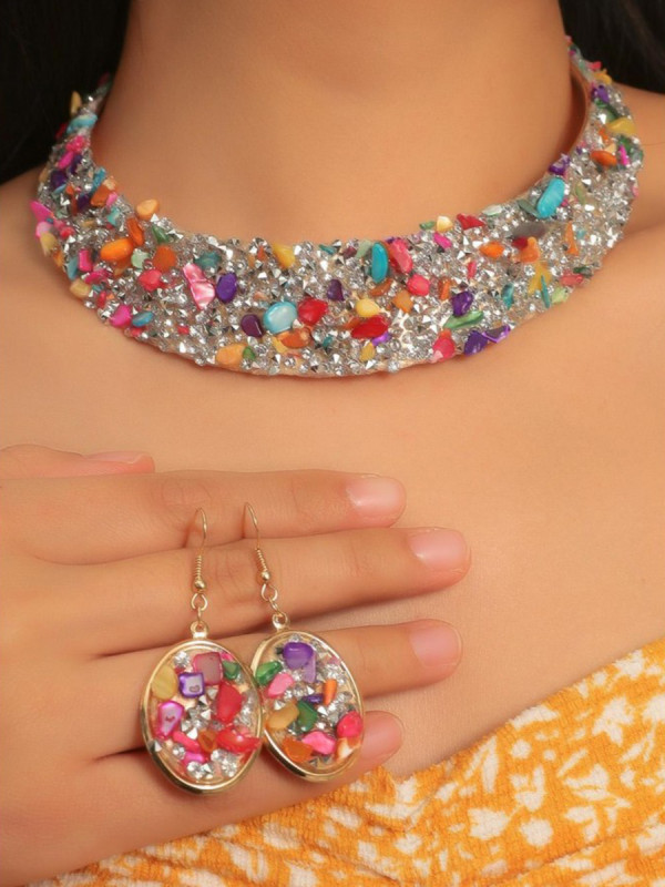 Shiny Rhine Stones Geometric Irregularity Sets Necklaces Accessories Earrings Accessories