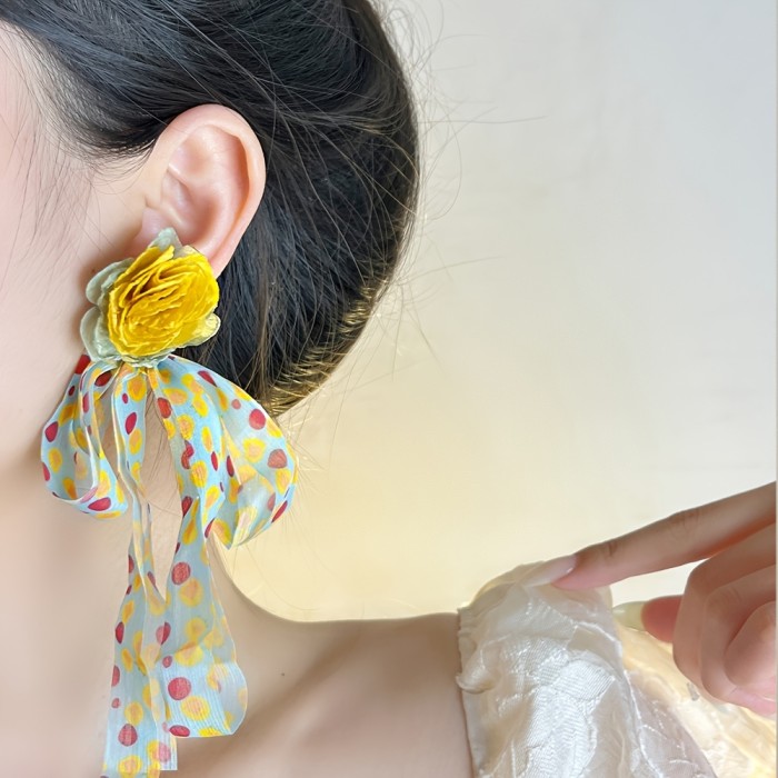 🌼Fabric Flower Tassel Dopamine Earrings | Seaside Vacation Pastoral Fresh Studs