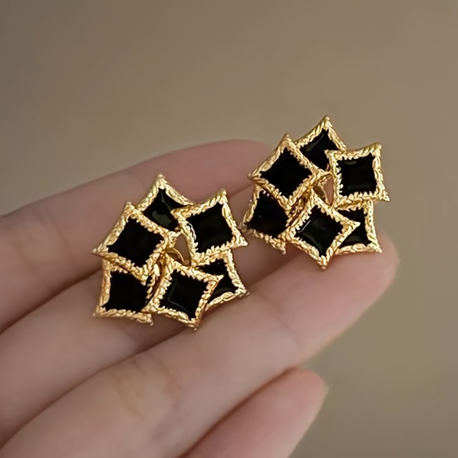 🖤Rhombus Black Oil Drop Earrings | Unique High-End Women’s Jewelry