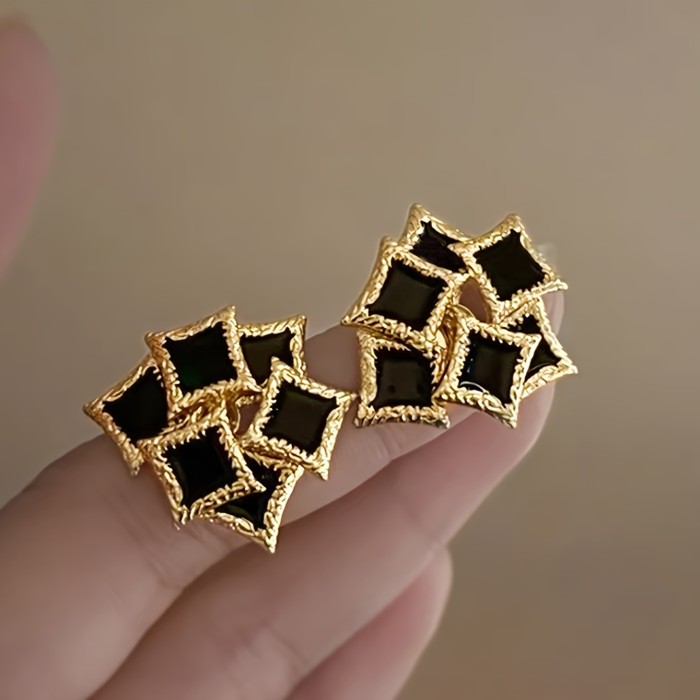 🖤Rhombus Black Oil Drop Earrings | Unique High-End Women’s Jewelry