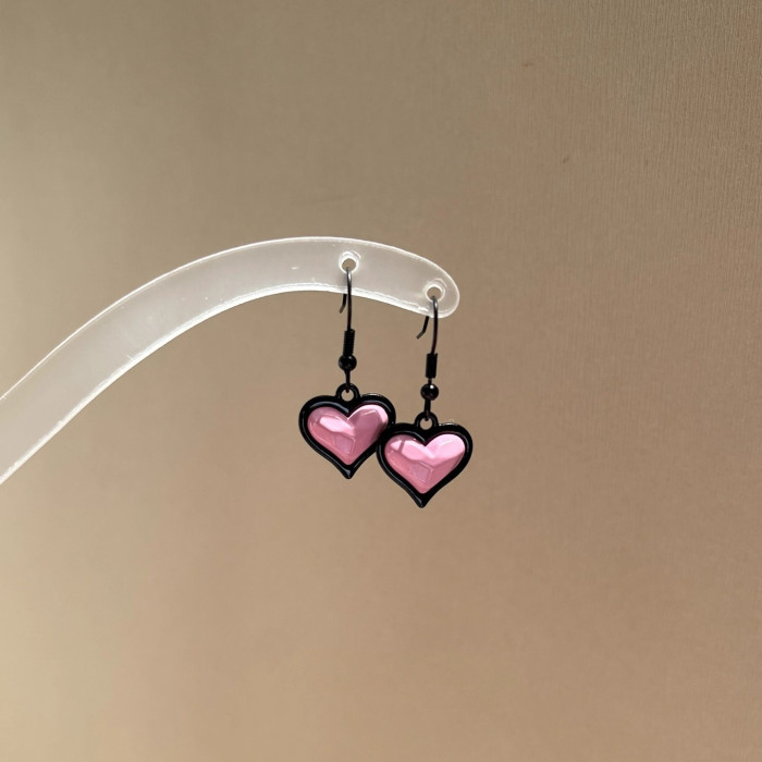 🖤Sweet Cool Black Heart Pendant Earrings | Niche High-End Round Face Party Jewelry