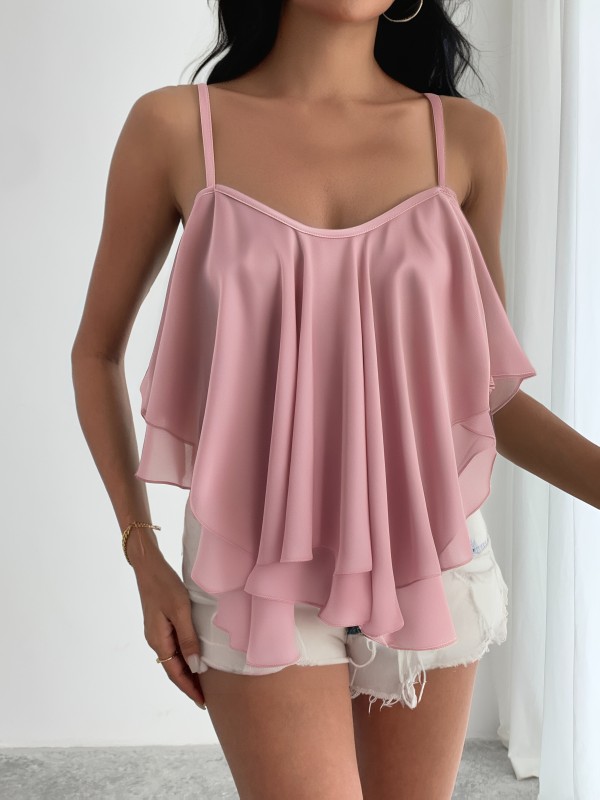 🌸Chiffon Ruffle Off-Shoulder Cami | Summer Asymmetrical Layered Top