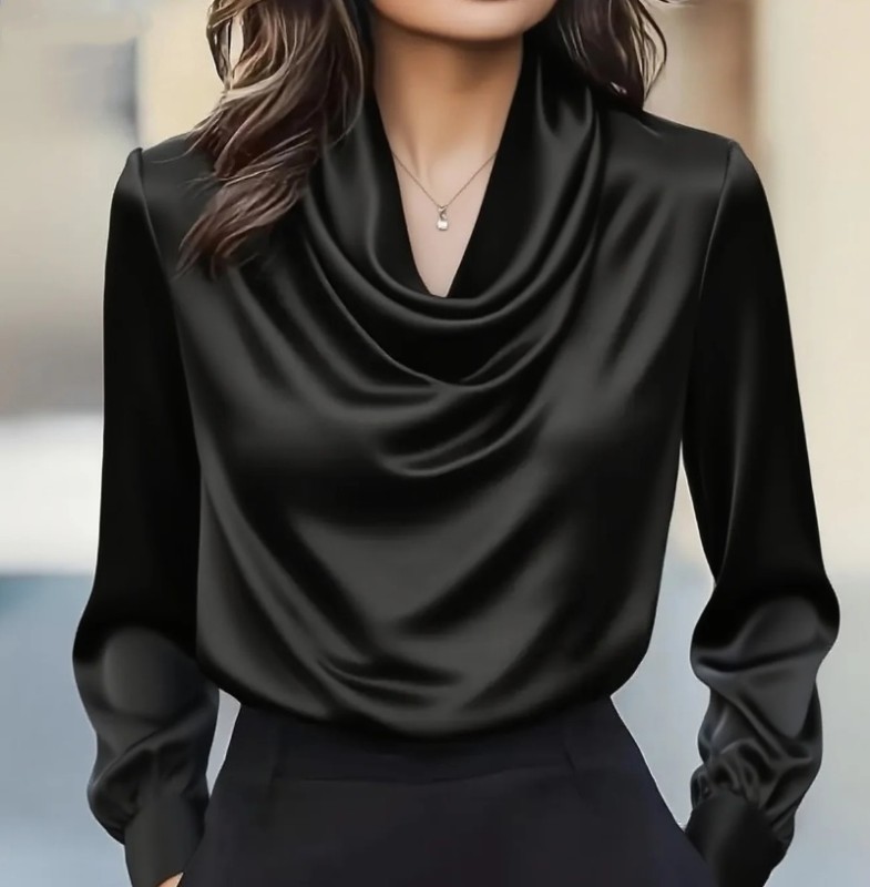 🖤 Solid Swing Collar Long Sleeve Elegant Shirt