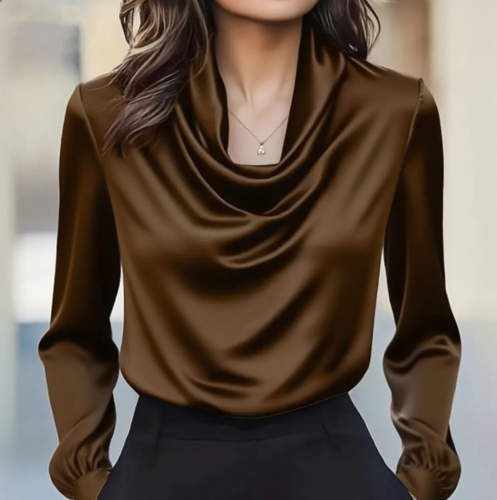 🖤 Solid Swing Collar Long Sleeve Elegant Shirt