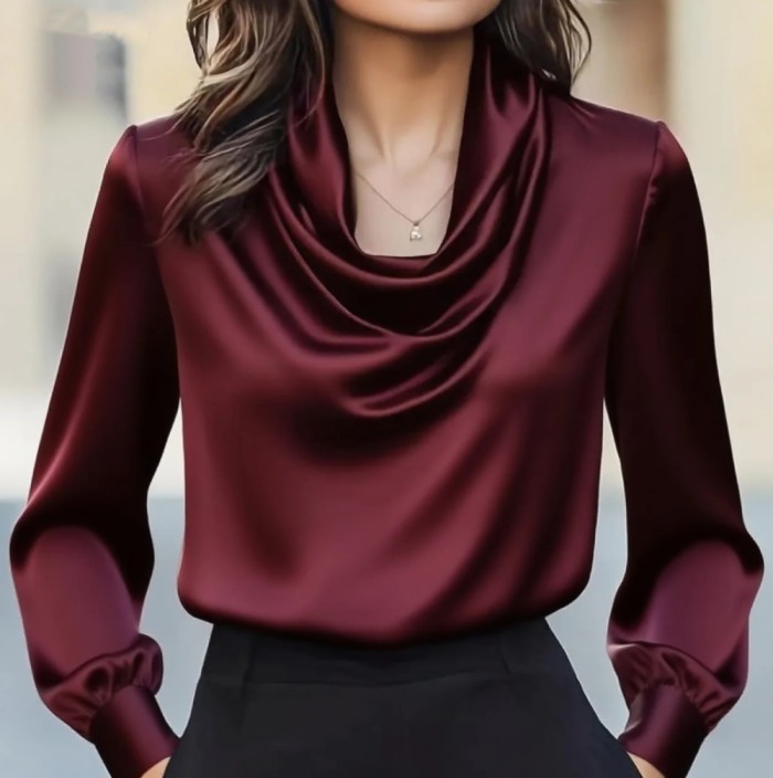 🖤 Solid Swing Collar Long Sleeve Elegant Shirt