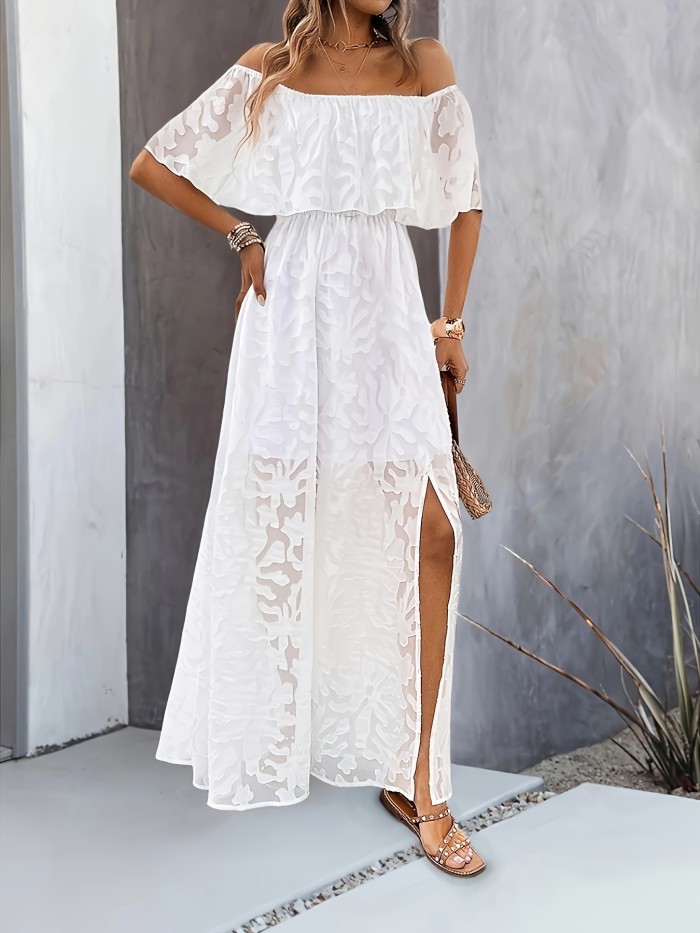 🤍 White Off-Shoulder Lace Ruffle Bohemian Beach Dress