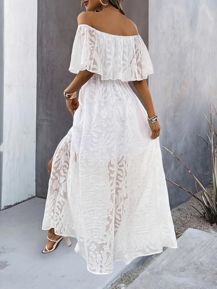 🤍 White Off-Shoulder Lace Ruffle Bohemian Beach Dress