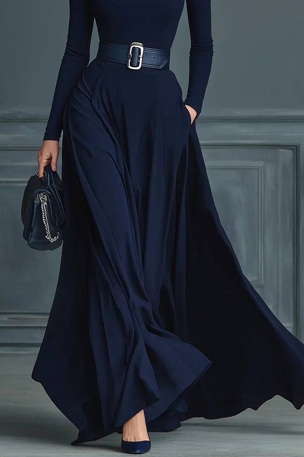 Solid Color High-neck Long-sleeved Elegant Slim-fit Maxi Dress