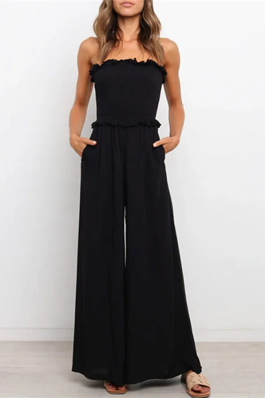 Miller Strapless Ruffles Smocked Pocketed Wide Leg Jumpsuit