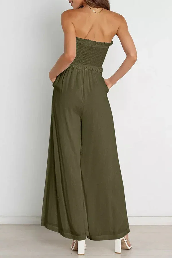 Miller Strapless Ruffles Smocked Pocketed Wide Leg Jumpsuit