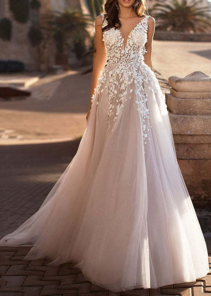 New Fashion V Neck Embroidered Lace Dress