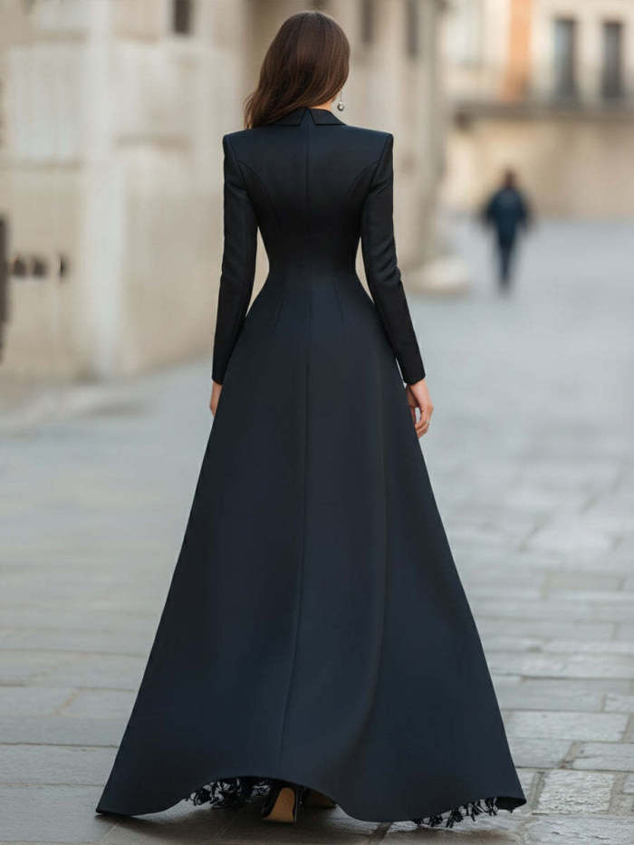 Long-Sleeved Elegant Lace Suit Collar Two-Piece Dress