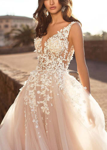 New Fashion V Neck Embroidered Lace Dress