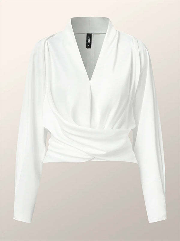 Long Sleeves Solid Color Zipper V-neck Blouses&shirts Tops