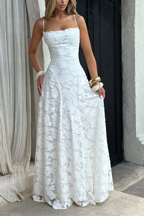 Spaghetti Strap Backless Lace-up Jacquard Maxi Dress
