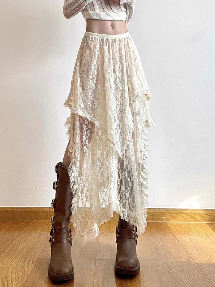 🌸 Vintage Boho Lace Mid Skirt • Holiday Fairy Outfit