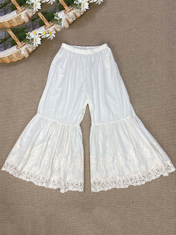Vintage Loose Embroidered High Waisted Wide Leg Flared Pants