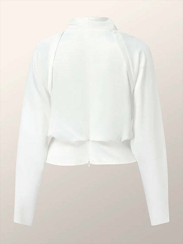 Long Sleeves Solid Color Zipper V-neck Blouses&shirts Tops