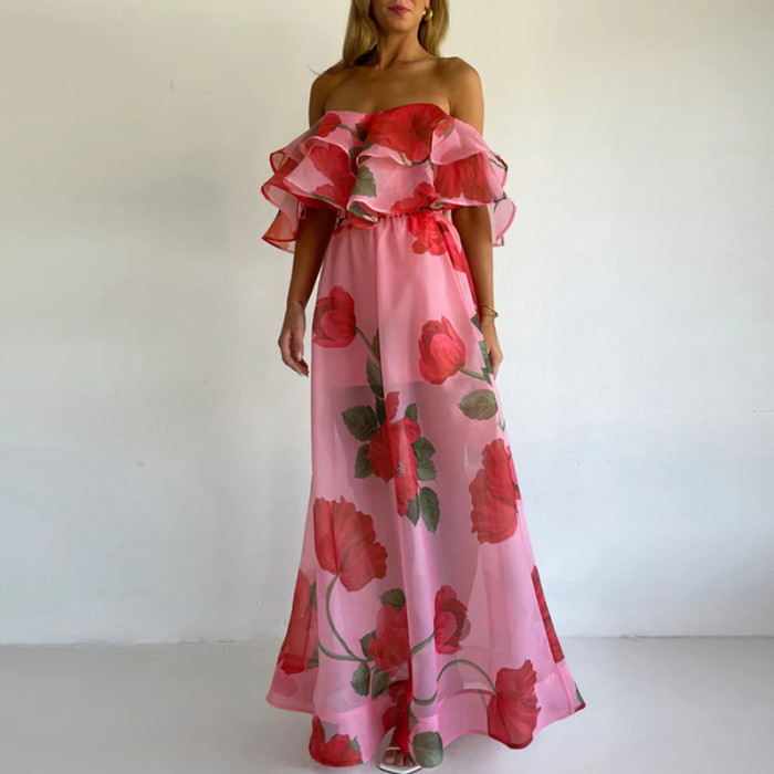 🌸 Off Shoulder Flower Print 2-Piece Skirt Set