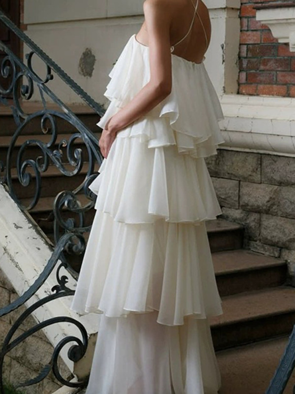 ✨ Off Shoulder Ruffle Cake Maxi Dress | Summer Beach Vacation Halter Dress