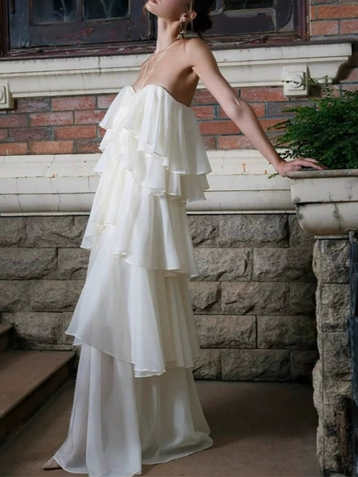 ✨ Off Shoulder Ruffle Cake Maxi Dress | Summer Beach Vacation Halter Dress