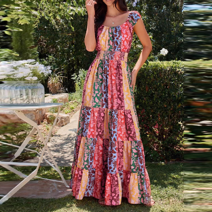 🌸 Vintage Floral Bohemian Halter Dress