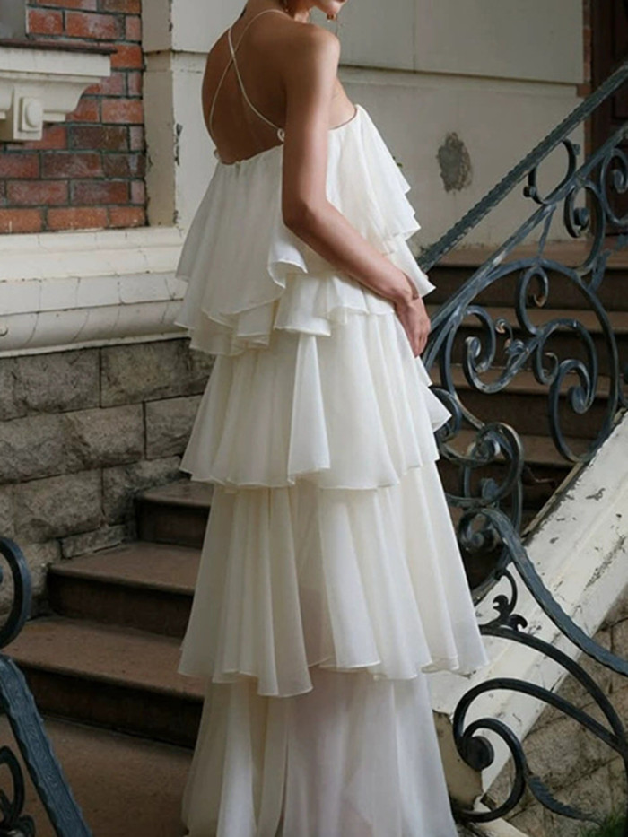 ✨ Off Shoulder Ruffle Cake Maxi Dress | Summer Beach Vacation Halter Dress