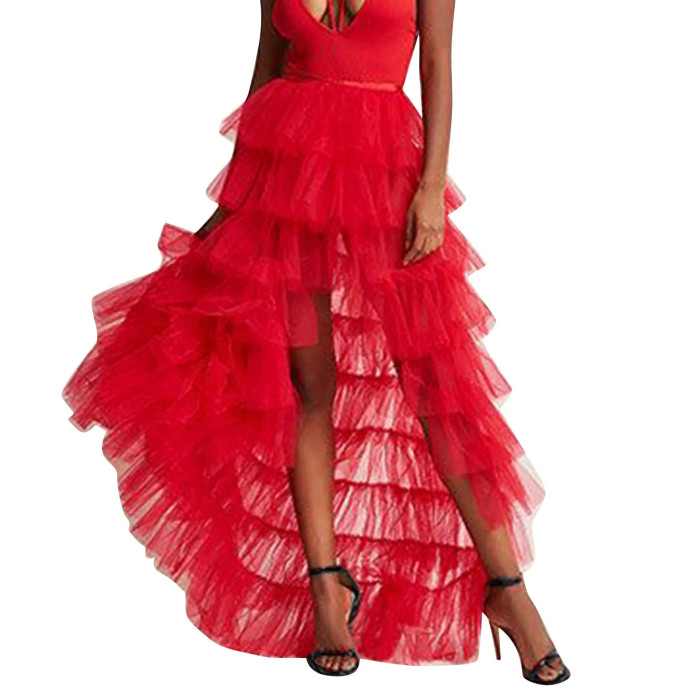 ✨ High Low Ruffles Tulle Skirt | Solid Mesh Irregular Train Party Overskirt