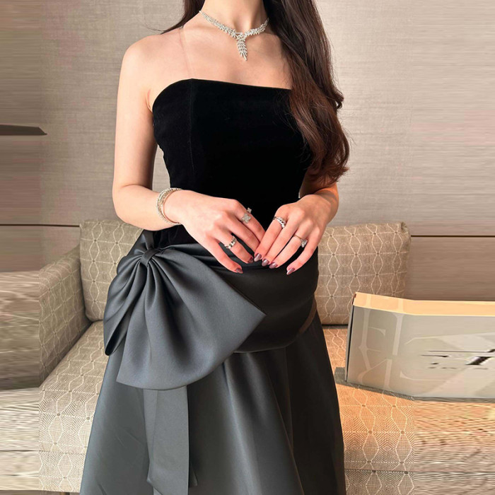 ✨ Luxury Velvet Satin Off Shoulder Evening Dress | Elegant Sleeveless Pleated Party Gown