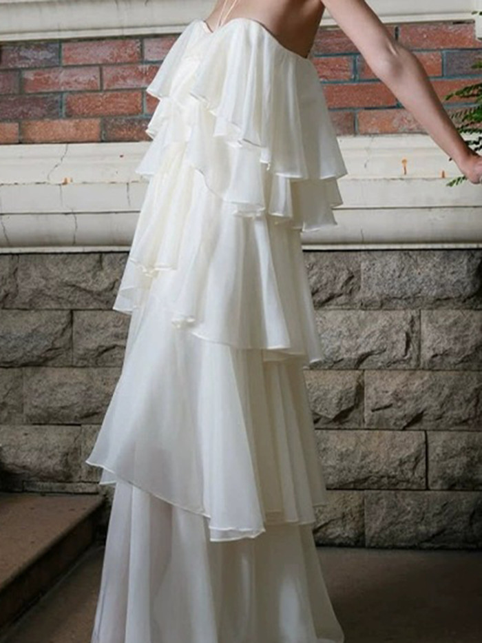 ✨ Off Shoulder Ruffle Cake Maxi Dress | Summer Beach Vacation Halter Dress