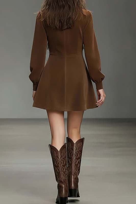 Stylish Color-blocked Tassel Suede Long-sleeved Mini Dress