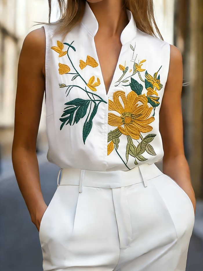 ✨ Elegant Sleeveless V-Neck Top | Exquisite Embroidery Casual Versatile Blouse