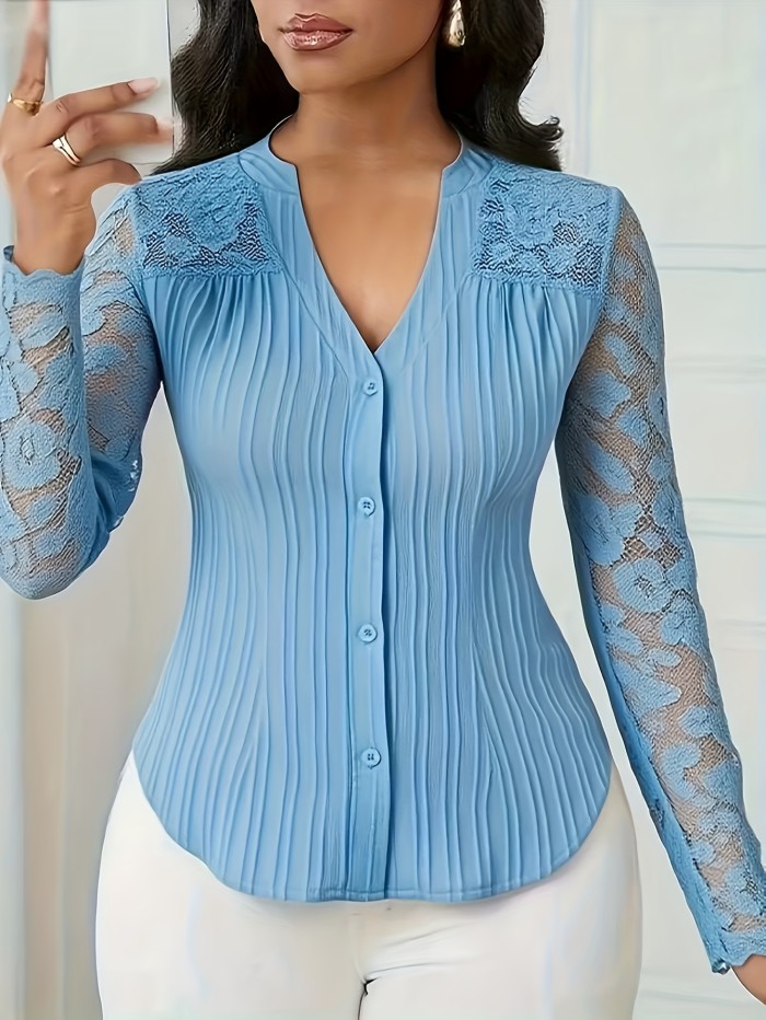 Women's Elegant Slim-Fit Hollow-Out Design Long Sleeve Shirt Top